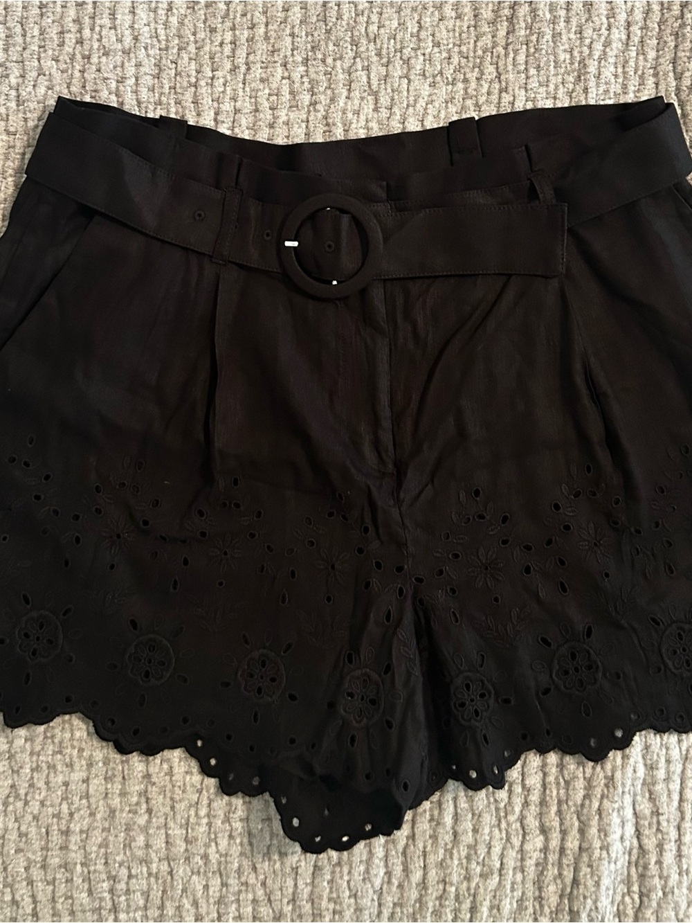 LOFT Black High-Waist Eyelet Belted Shorts